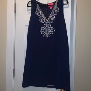 Lilly Pulitzer Dark Blue Midi Dress with Embroidery
